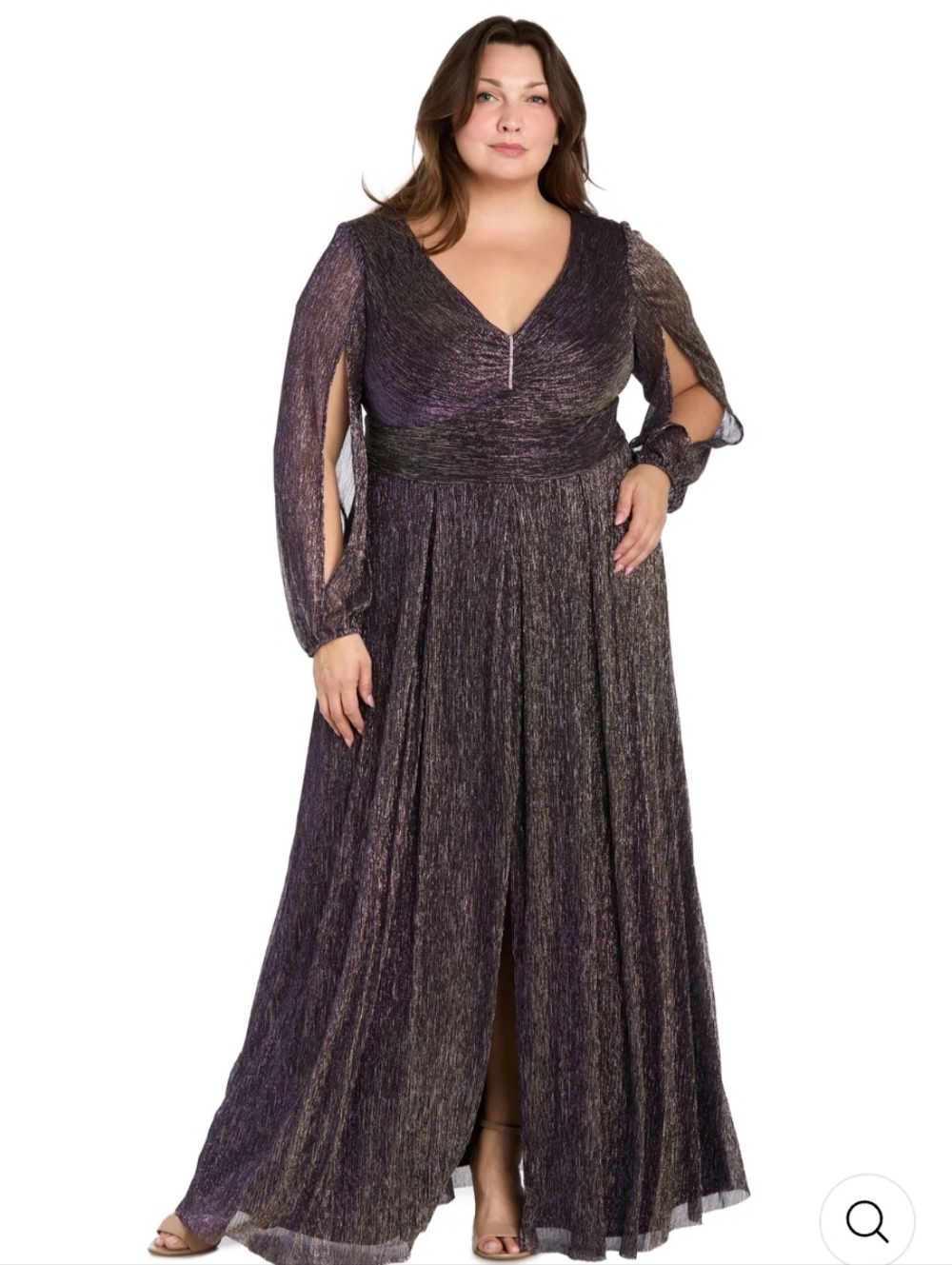 R & M Richards Metallic Purple V-Neck Maxi Dress